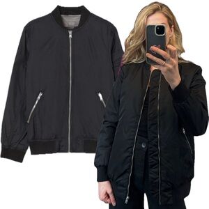 Wilfred Free Aritzia Zip Up Bomber Varsity Black Quilted Jacket